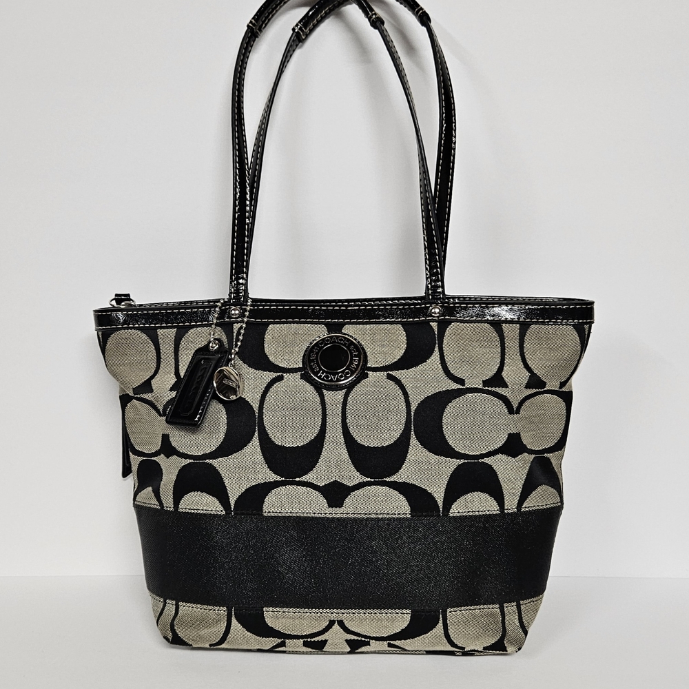 Coach Black and Tan Signature Tote